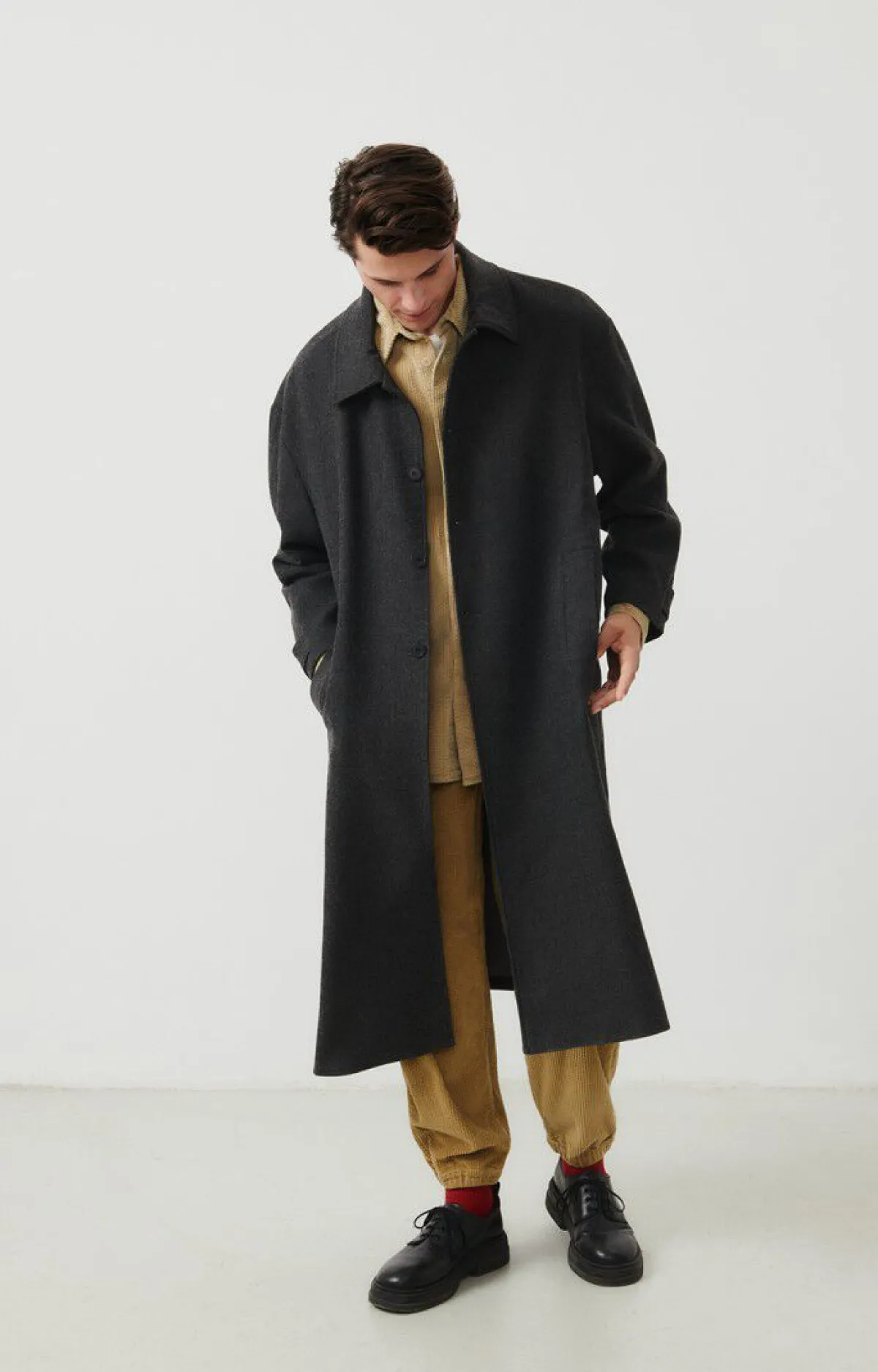 American Vintage Men'S Coat Weftown Charcoal Melange Best Sale