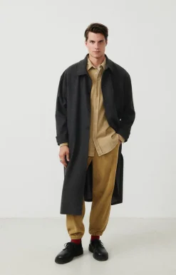 American Vintage Men'S Coat Weftown Charcoal Melange Best Sale