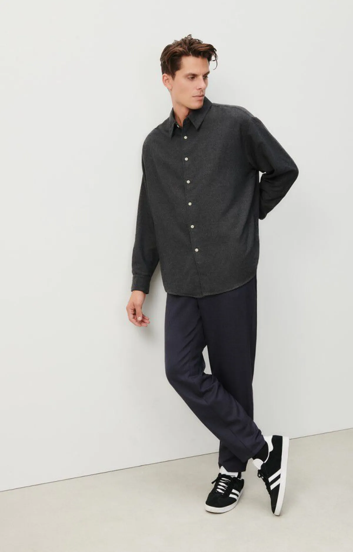 American Vintage Men'S Shirt Dakota Charcoal Melange Sale