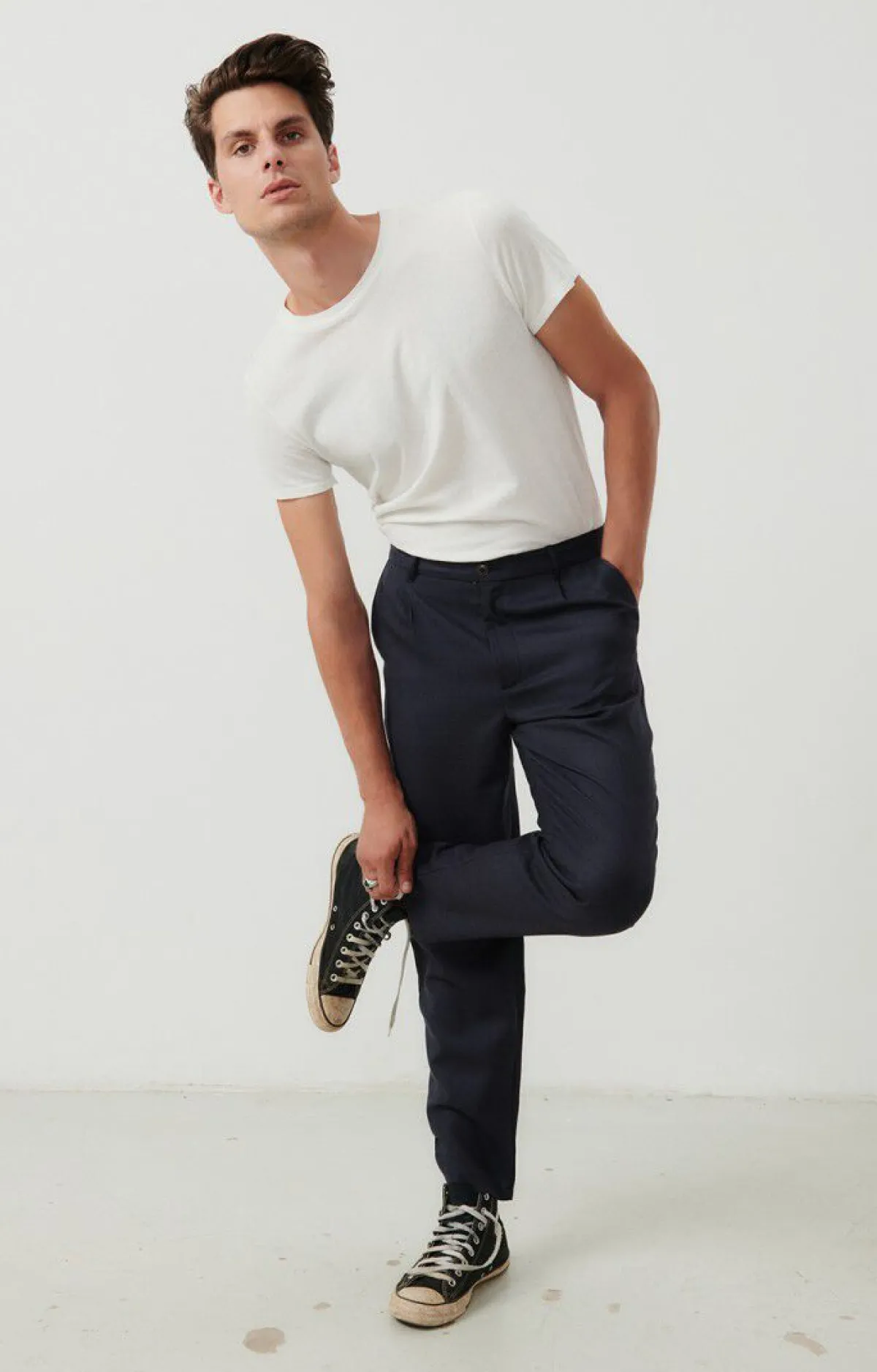 American Vintage Men'S Trousers Tabinsville Navy Melange Online