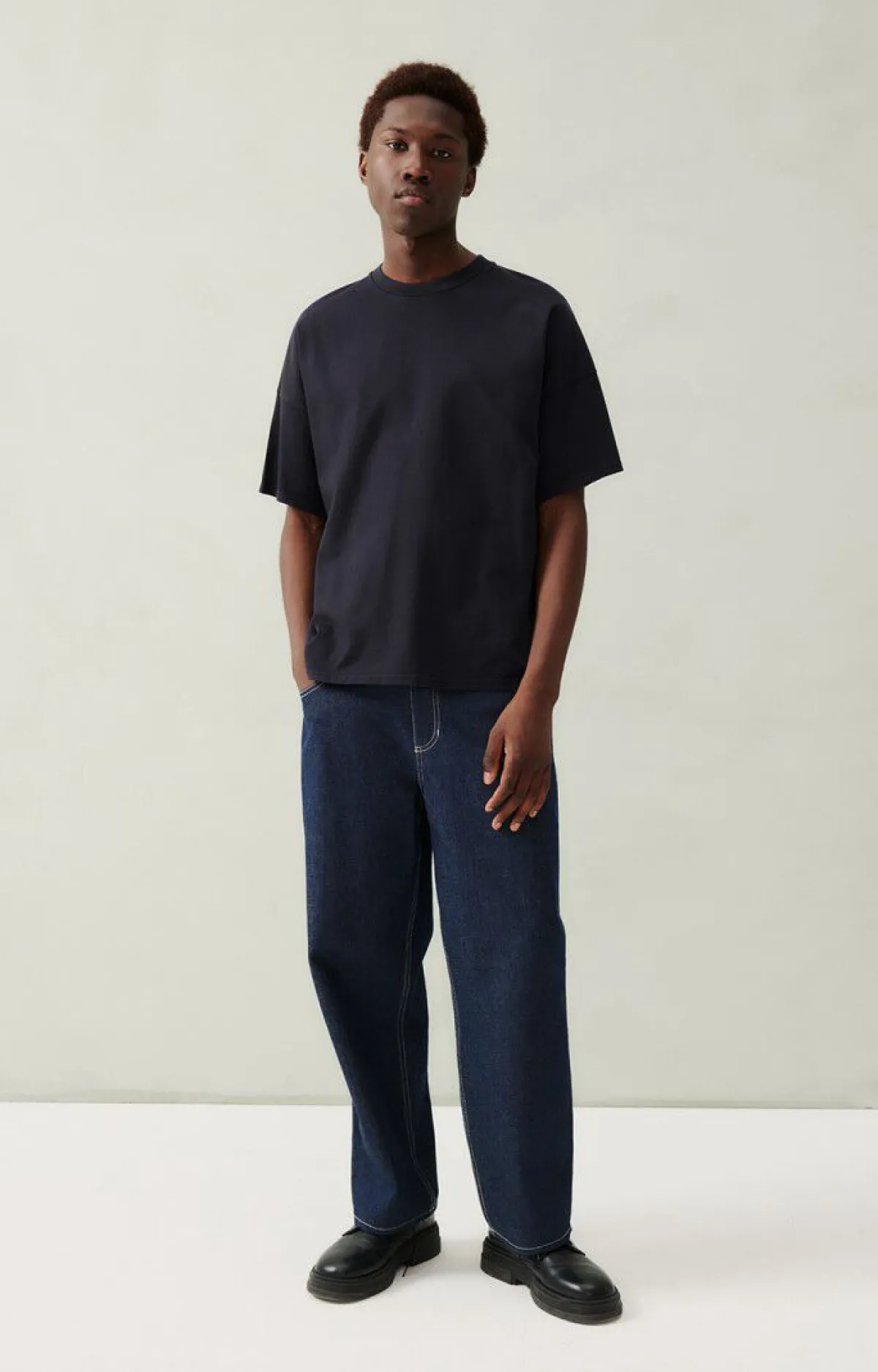 American Vintage Men'S T-Shirt Fizvalley Navy Vintage Fashion